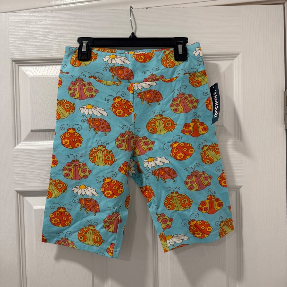 ModCloth Womens Ladybug Daisy Print Biker Shorts Light Blue Cotton Stretch Small